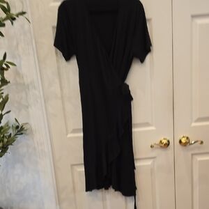 Source Unknown Black Wrap Midi Dress